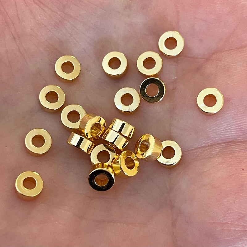 6 mm 24 Karat vergoldete Abstandshalter aus Messing mit großen Löchern, 10 Stück in einer Packung