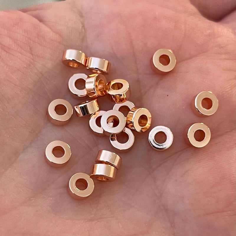 6mm Rose Gold Plated Large Hole Brass Spacer Charms, 10 pcs in a pack