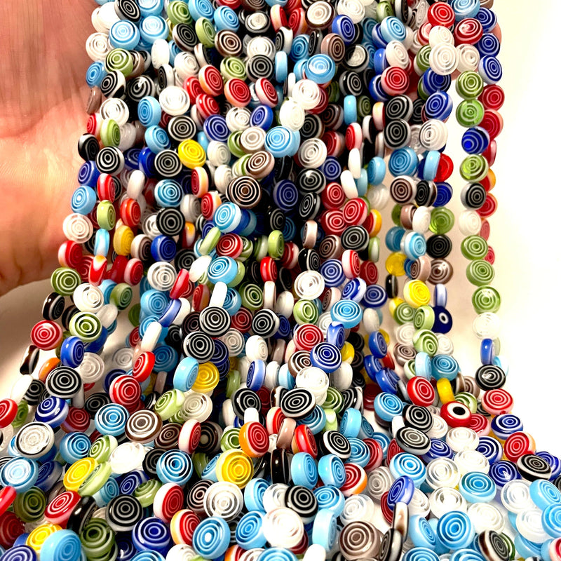 8mm Murano Style Handmade Flat Round Beads 48 Beads per strand