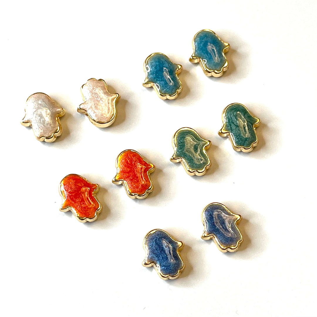 24Kt Gold Plated Enamelled Hamsa Spacer Charms, 2 pcs in a pack