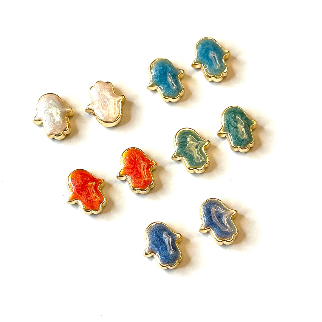 24Kt Gold Plated Enamelled Hamsa Spacer Charms, 2 pcs in a pack