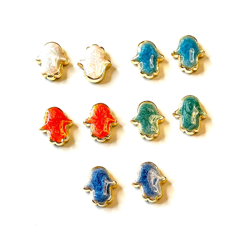24Kt Gold Plated Enamelled Hamsa Spacer Charms, 2 pcs in a pack