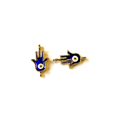 24Kt Gold Plated Enamelled Hamsa Connector Charms, 2 pcs in a pack