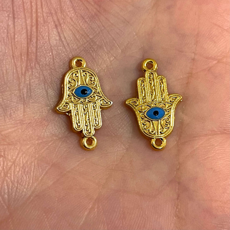 24Kt Gold Plated Enamelled Brass Hamsa Connector Charms, 2 pcs in a pack