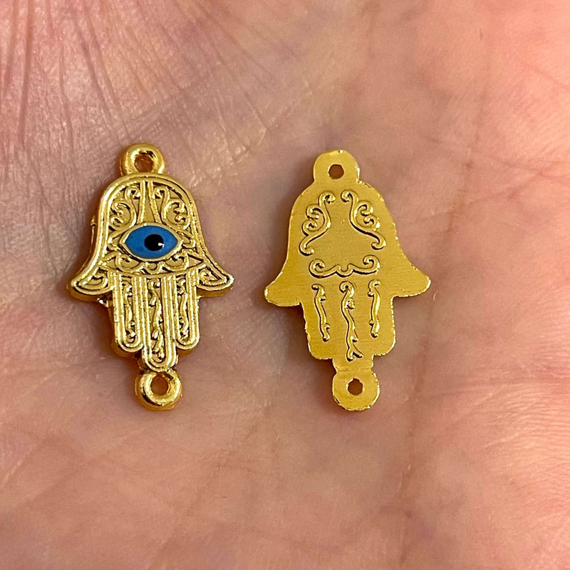 24Kt Gold Plated Enamelled Brass Hamsa Connector Charms, 2 pcs in a pack