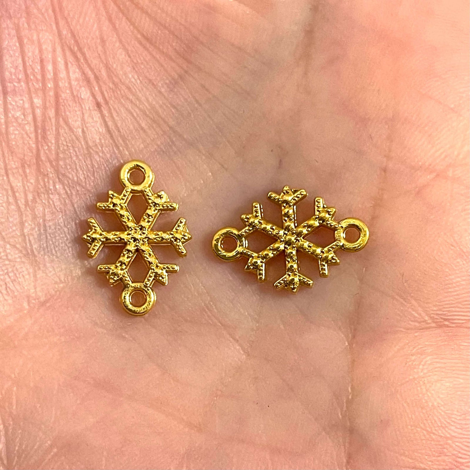 24Kt Gold Plated Brass Snowflake Connector Charms, 2 pcs in a pack