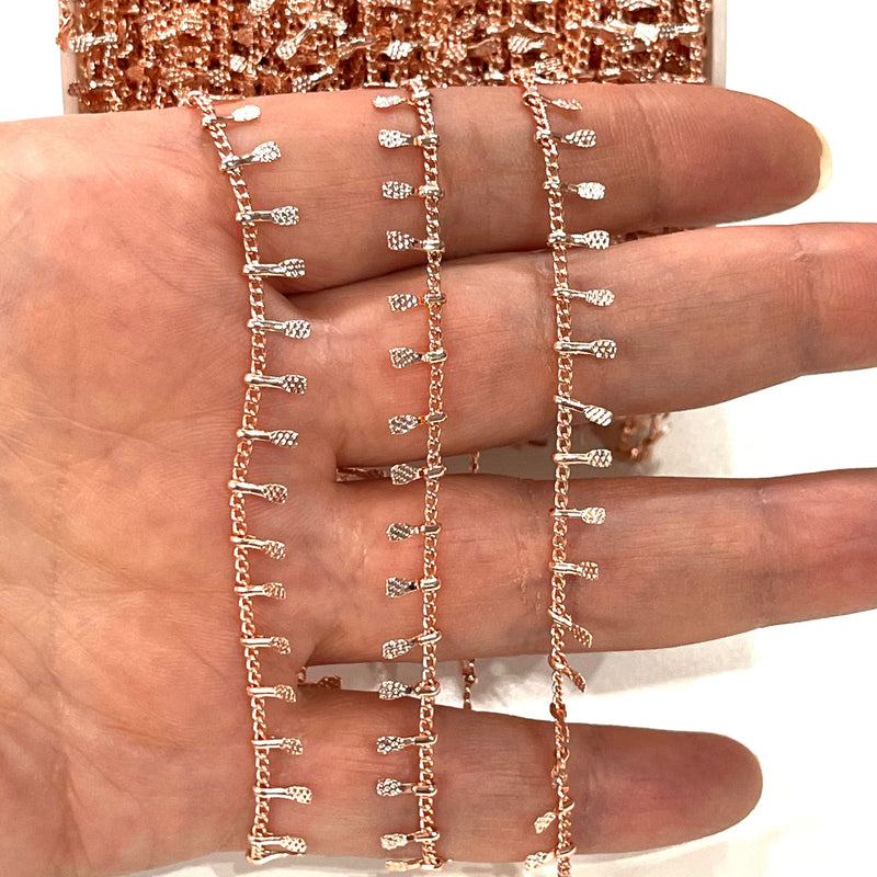 Rose Gold Plated Brass 1.5mm Soldered Chain With 6mm Drops, 3.3 Feet, 1 Meter
