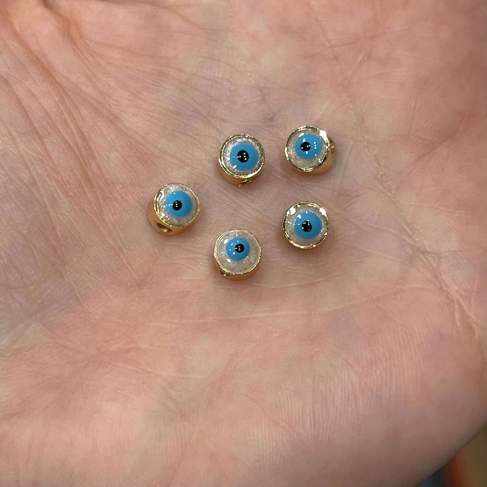 6mm 24K Gold Plated Evil Eye Beads, 6mm 24K Gold Plated Evil Eye Spacers, 5 Pcs in a Pack