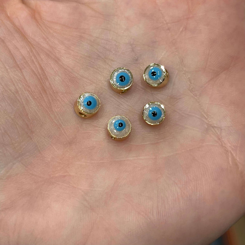 Perles de mauvais œil plaquées or 24 carats de 6 mm, entretoises de mauvais œil plaquées or 24 carats de 6 mm, 5 pièces dans un paquet