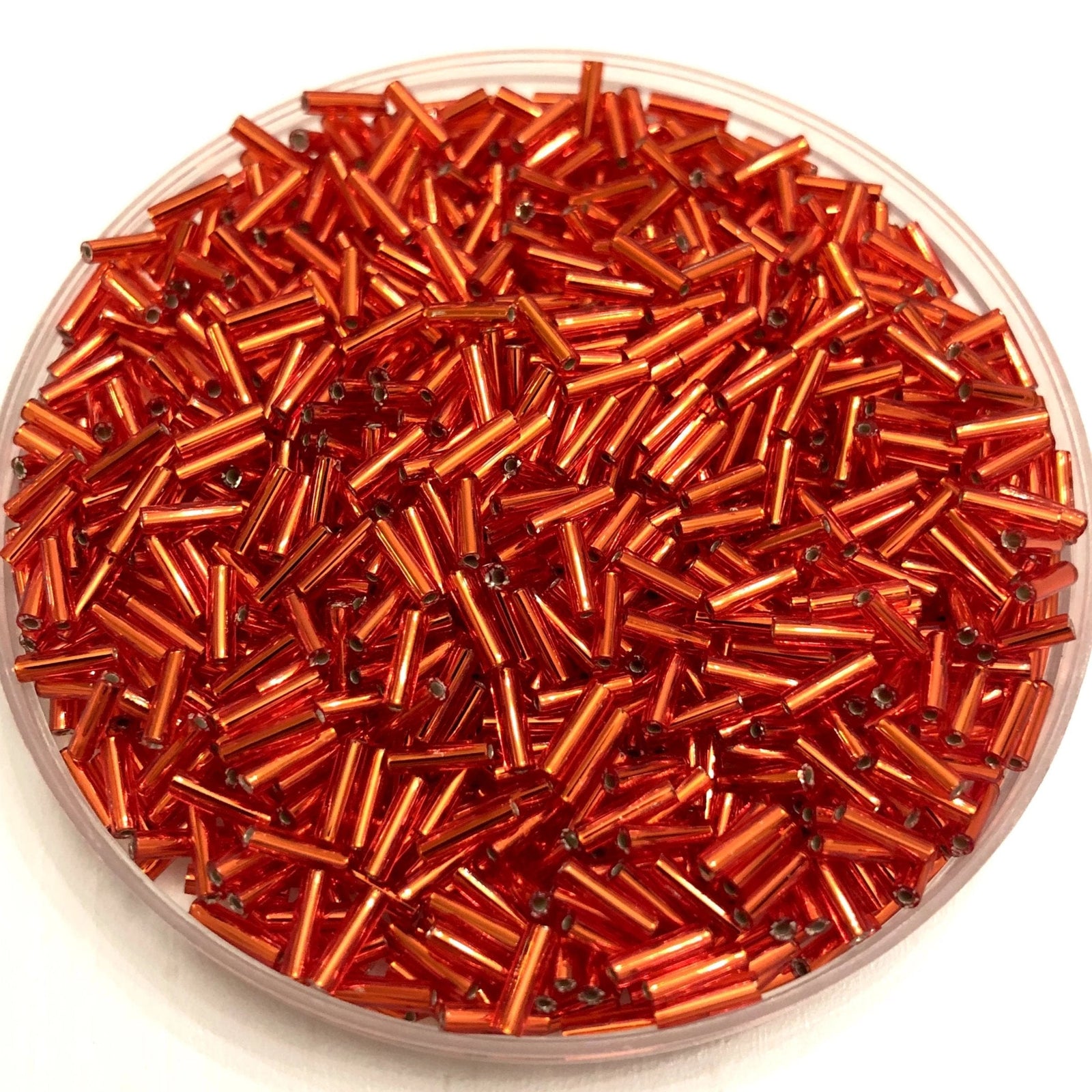 Miyuki Bugles size 6mm 0010 Flame Red Silver Lined 10 grams.