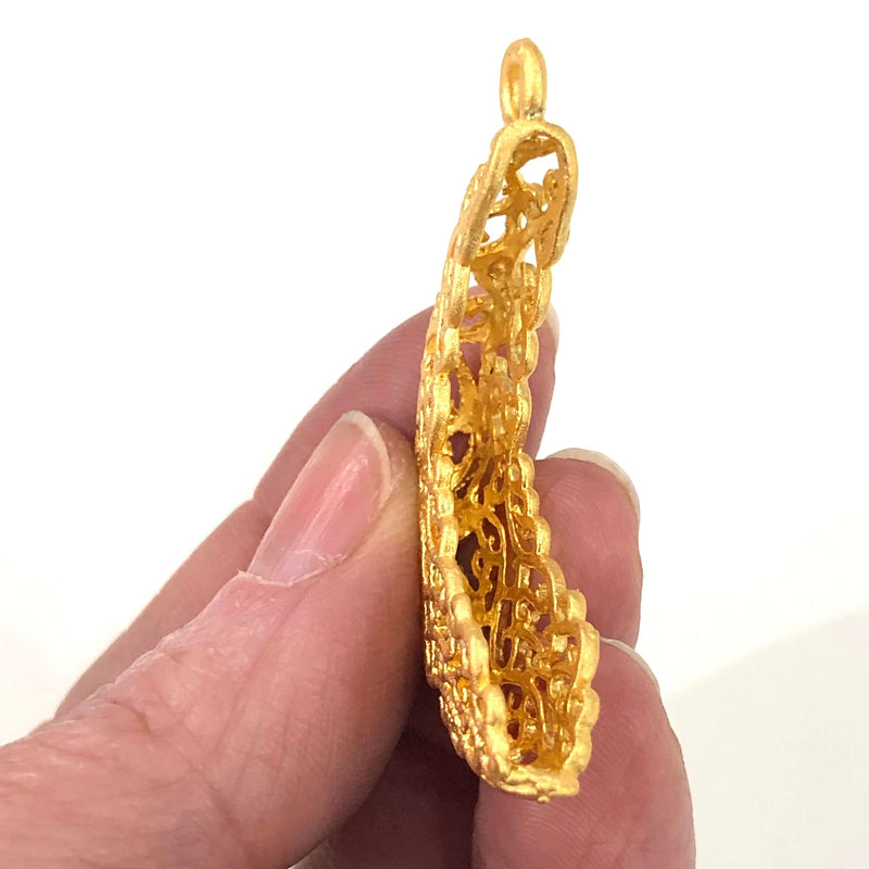 24Kt Matte Gold Plated Large Brass Pendant, Cabochon Base,