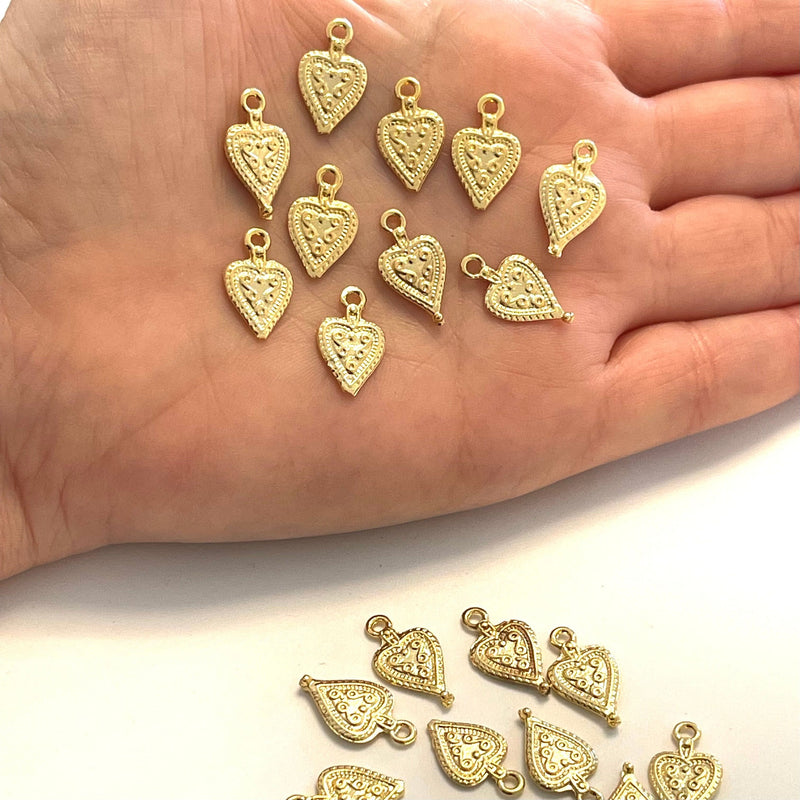 Tiny Heart 24Kt Shiny Gold Plated Charms, Tiny Heart Pendants, 5 pieces in pac