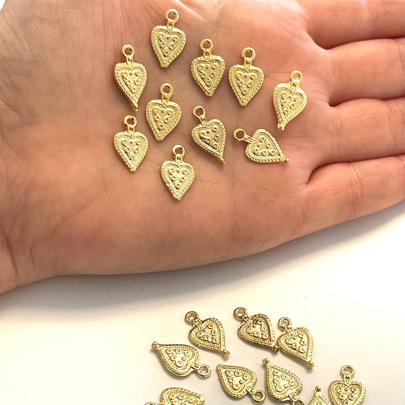 Tiny Heart 24Kt glänzend vergoldete Charms, Tiny Heart Anhänger, 5 Stück im Paket