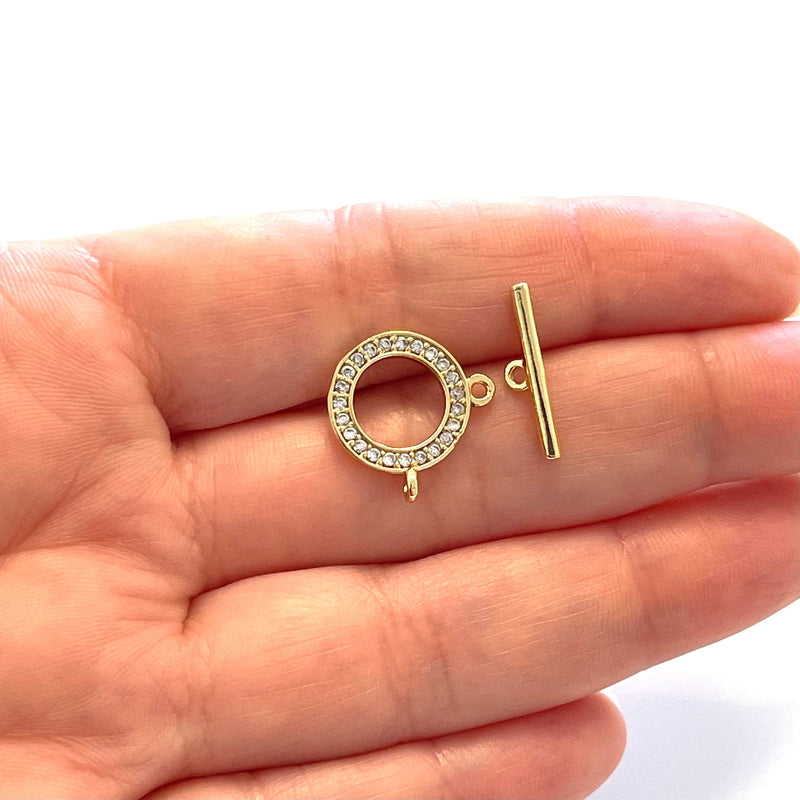 Fermoir à bascule en or CZ Micropave, fermoir à bascule en laiton plaqué or 24Kt CZ Micropave avec deuxième boucle ouverte