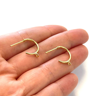 2 Pairs 24Kt Gold Plated Circle Stud Earrings with Loop