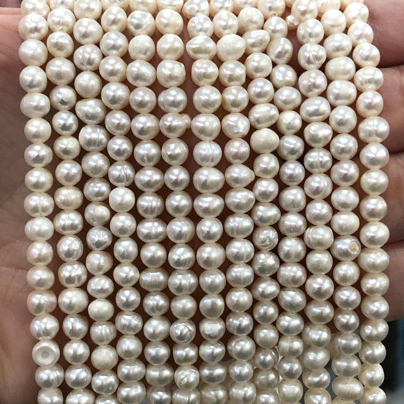 Creamy White Freshwater Pearls, 4x5mm, Medium Ivory Potato Pearls, 14 Inch Strand,