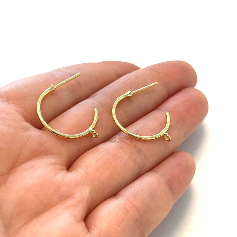 2 Pairs 24Kt Gold Plated Circle Stud Earrings with Loop