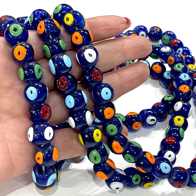 Traditional Turkish Artisan Handmade Glass Beads, Large Hole Glass Beads, 10 Beads in a pack