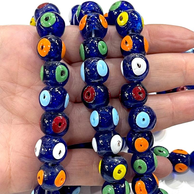Traditional Turkish Artisan Handmade Glass Beads, Large Hole Glass Beads, 10 Beads in a pack