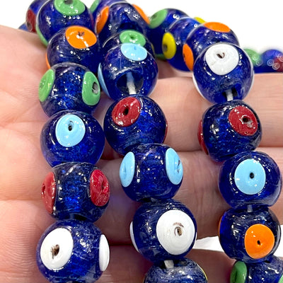 Traditional Turkish Artisan Handmade Glass Beads, Large Hole Glass Beads, 10 Beads in a pack
