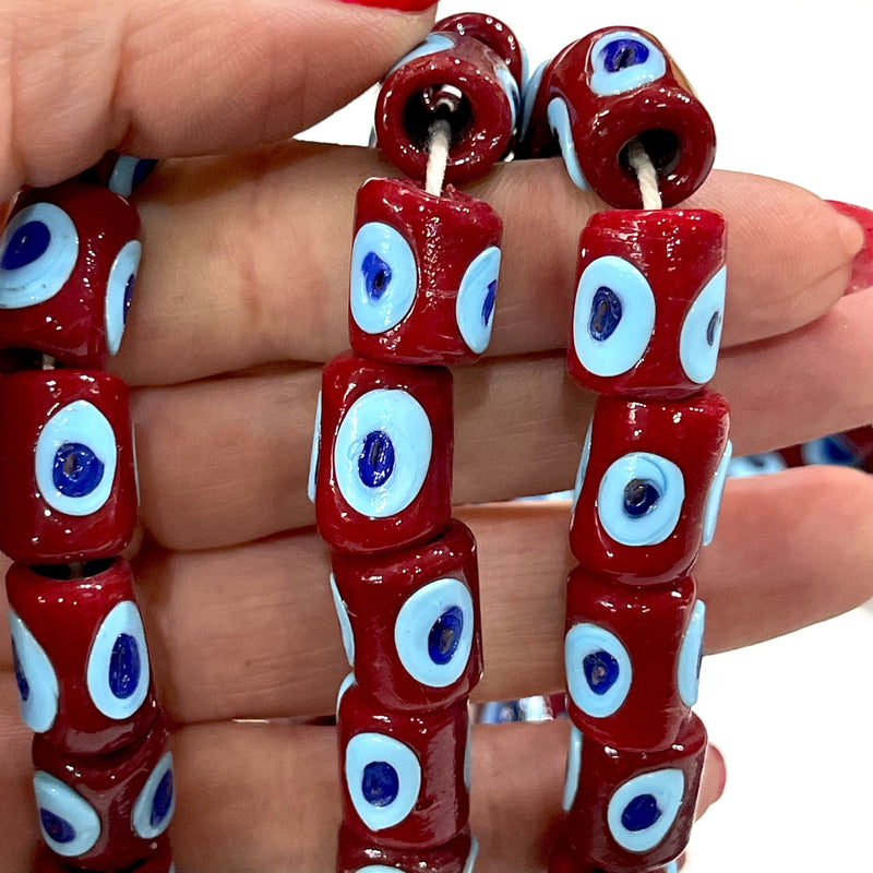 Traditioneller türkischer Handwerker, handgefertigt, klobige Zylinder, bunte, mehrfarbige Glasperlen, Glasperlen mit großen Löchern, 10 Perlen in einer Packung