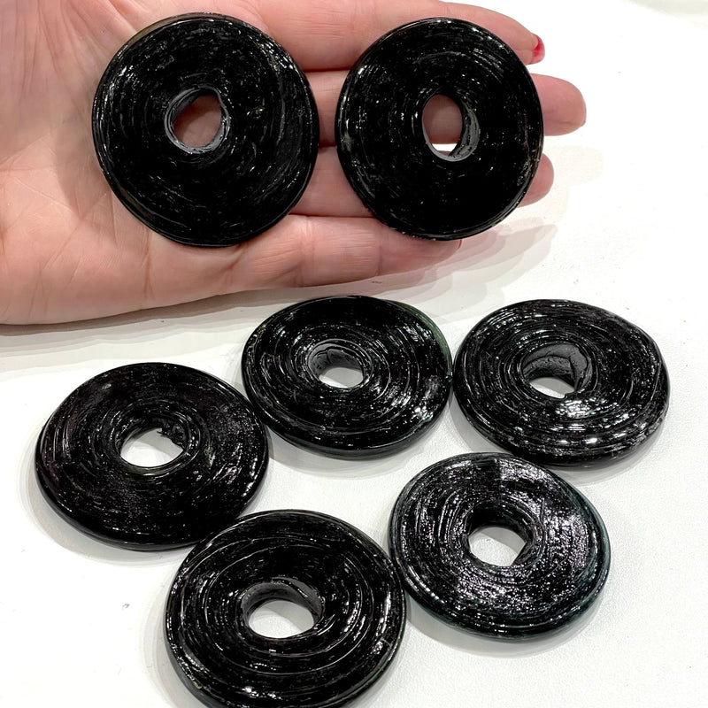 Turkish Artisan Hand Made Tp. Black Glass Large Ring Beads 45-50mm, 3 Beads in a pack
