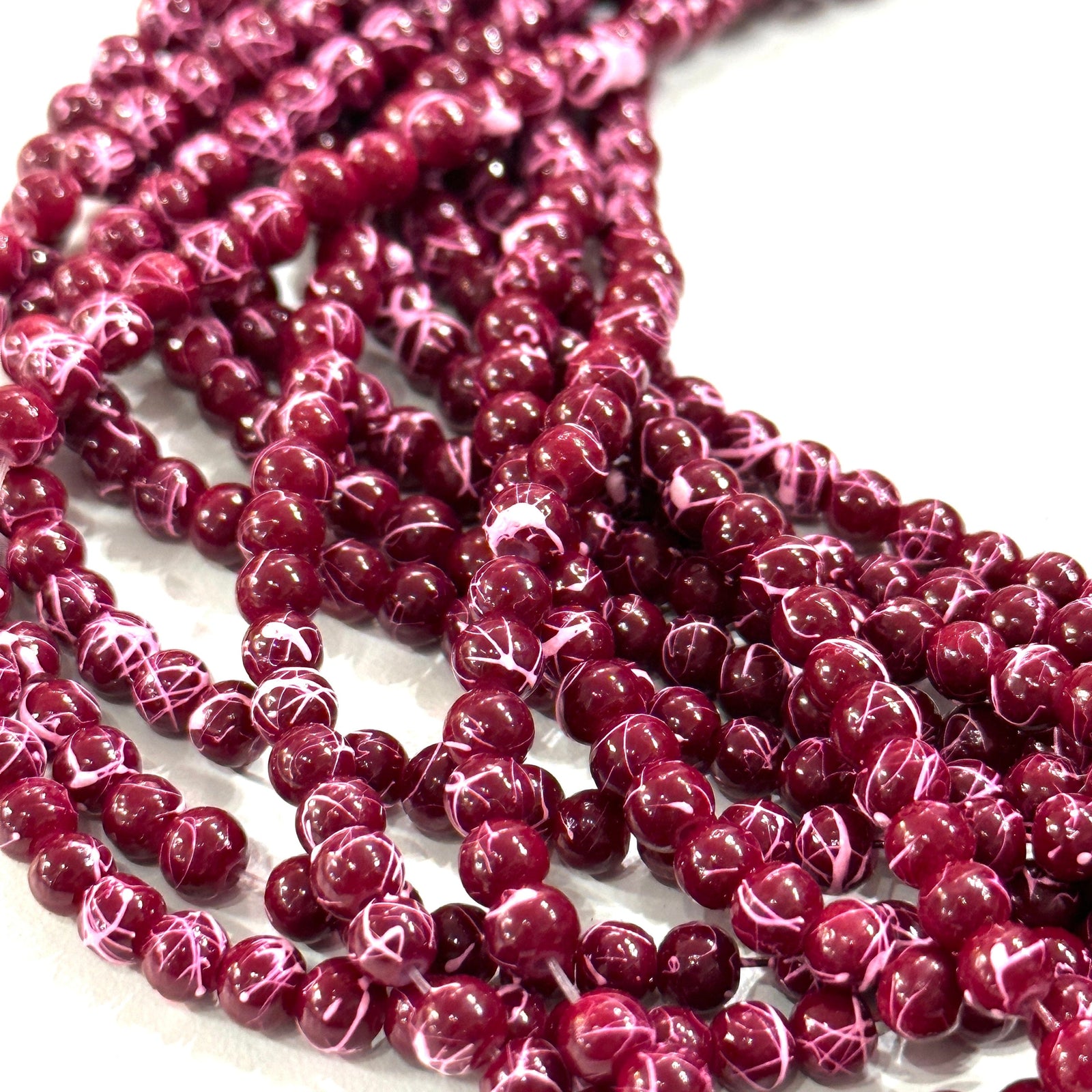 4mm Marbled glass beads, smooth round glass beads full strand