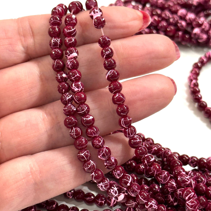4mm Marbled glass beads, smooth round glass beads full strand