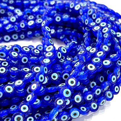 Evil Eye Beads, Strand of 65, Flat Round, 6mm Glass Beads, Lampwork Glass, Evil Eye Jewelry, Lampwork Beads, UK Beading Supply