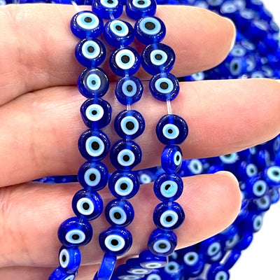 Evil Eye Beads, Strand of 65, Flat Round, 6mm Glass Beads, Lampwork Glass, Evil Eye Jewelry, Lampwork Beads, UK Beading Supply