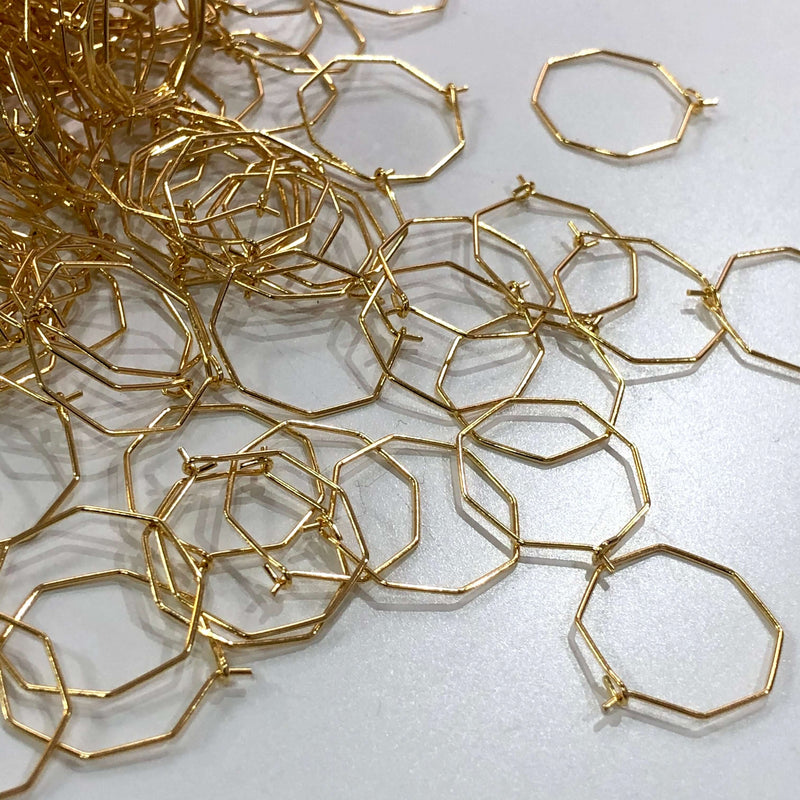 24Kt Gold Plated 25mm Octagon Earrings, Octagon Loop Earring Supplies