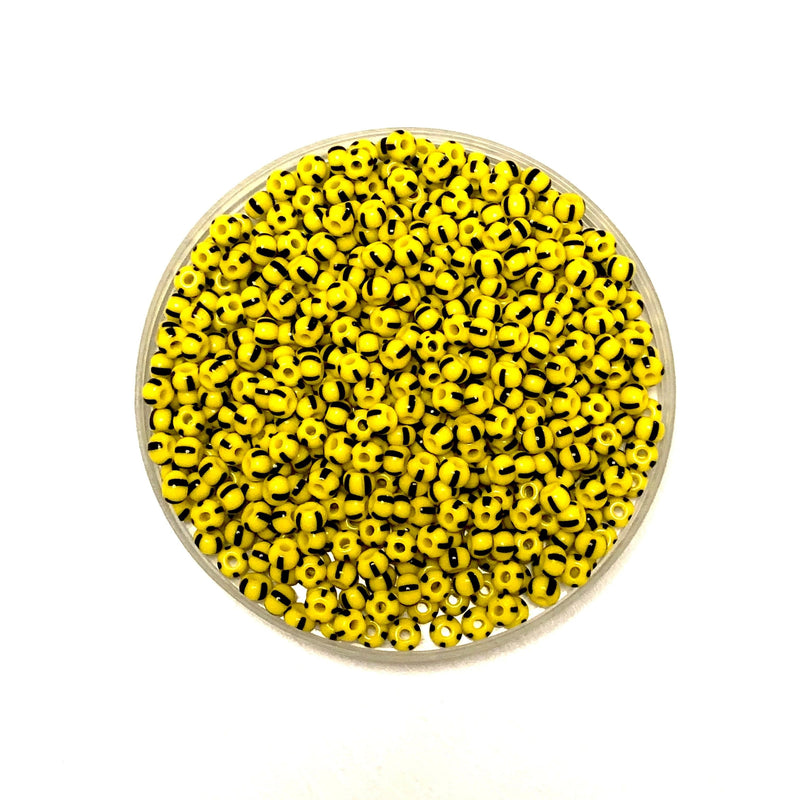 Perles de Rocailles Preciosa 6/0 Rocailles-Trou Rond 20 gr, 83500 Bandes Noires sur Jaune