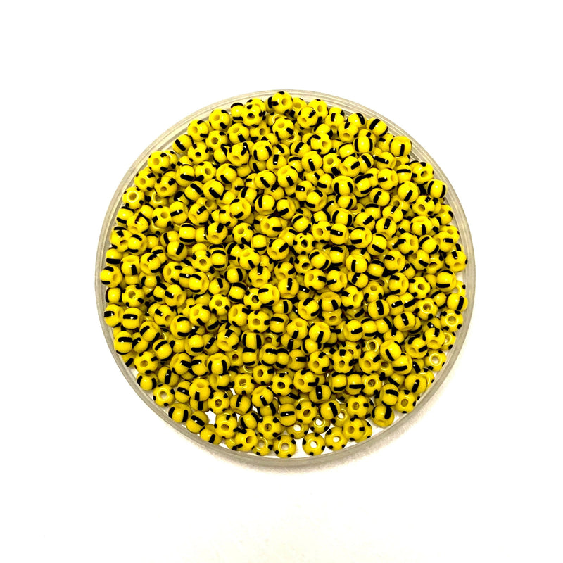 Preciosa Rocailles 6/0 Rocailles-Rundloch 20 gr, 83500 Schwarze Streifen auf Gelb