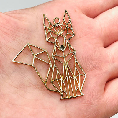 24Kt Shiny Gold Plated Brass Origami Cat Pendant, Cat Necklace Charms,