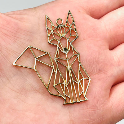 Pendentif chat origami en laiton plaqué or brillant 24 carats, breloques collier chat,
