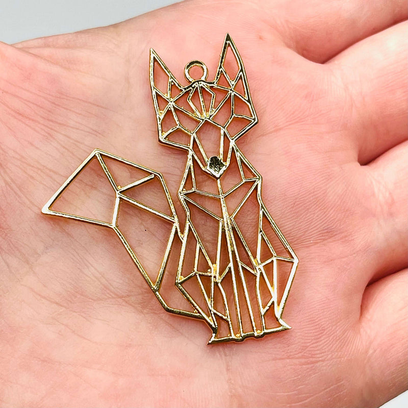Pendentif chat origami en laiton plaqué or brillant 24 carats, breloques collier chat,