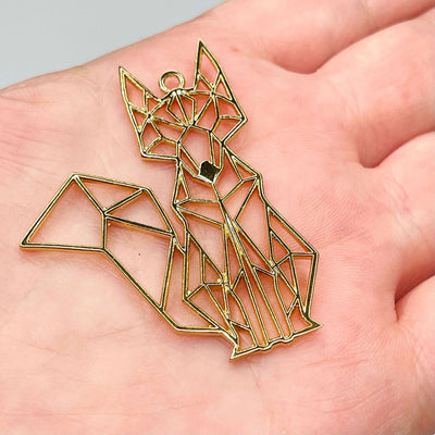 24Kt Shiny Gold Plated Brass Origami Cat Pendant, Cat Necklace Charms,