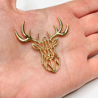 24Kt Shiny Gold Plated Brass Origami Deer Pendant, Deer Necklace Charms,