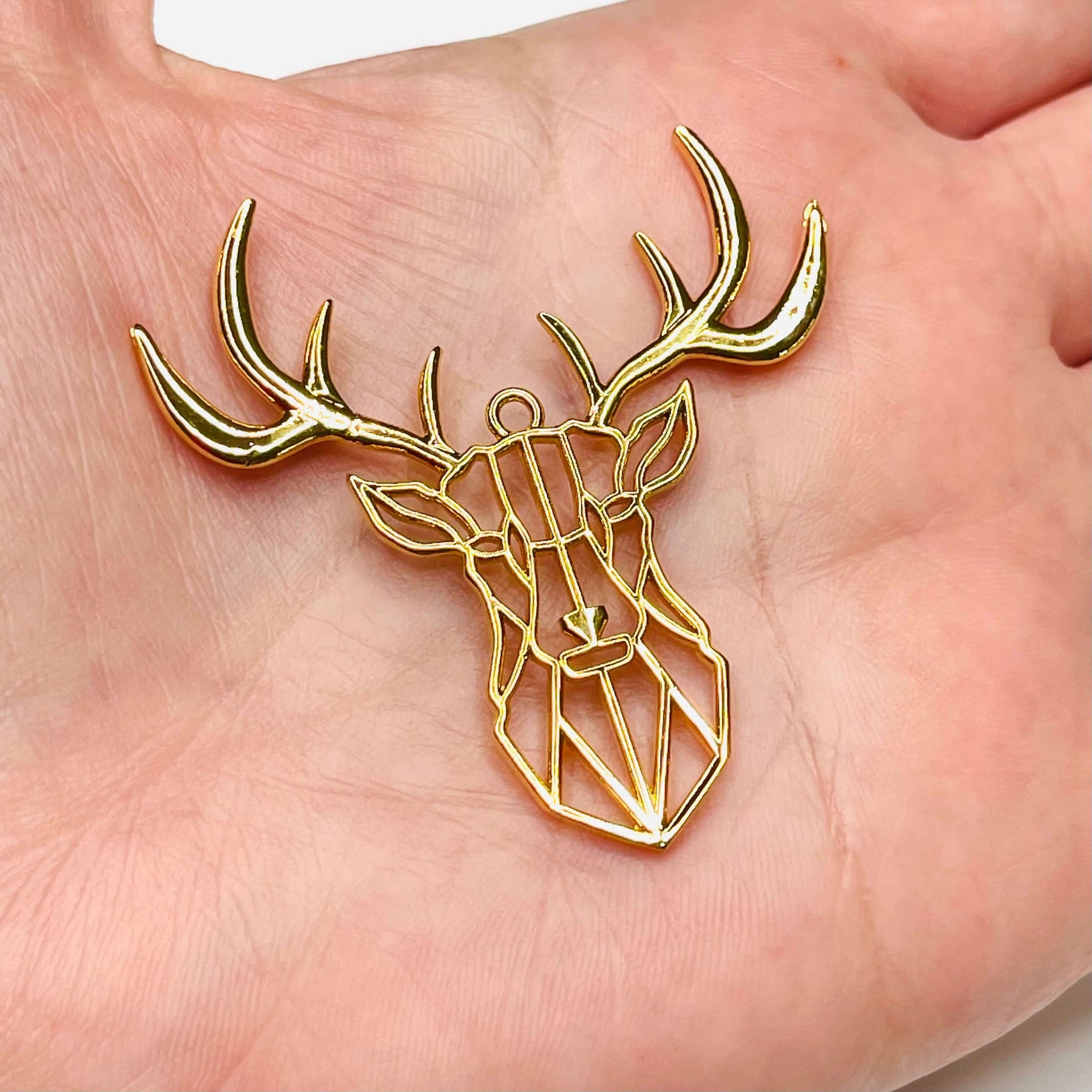 24Kt Shiny Gold Plated Brass Origami Deer Pendant, Deer Necklace