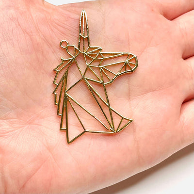 24Kt Shiny Gold Plated Brass Origami Unicorn Pendant, Unicorn Necklace Charms,