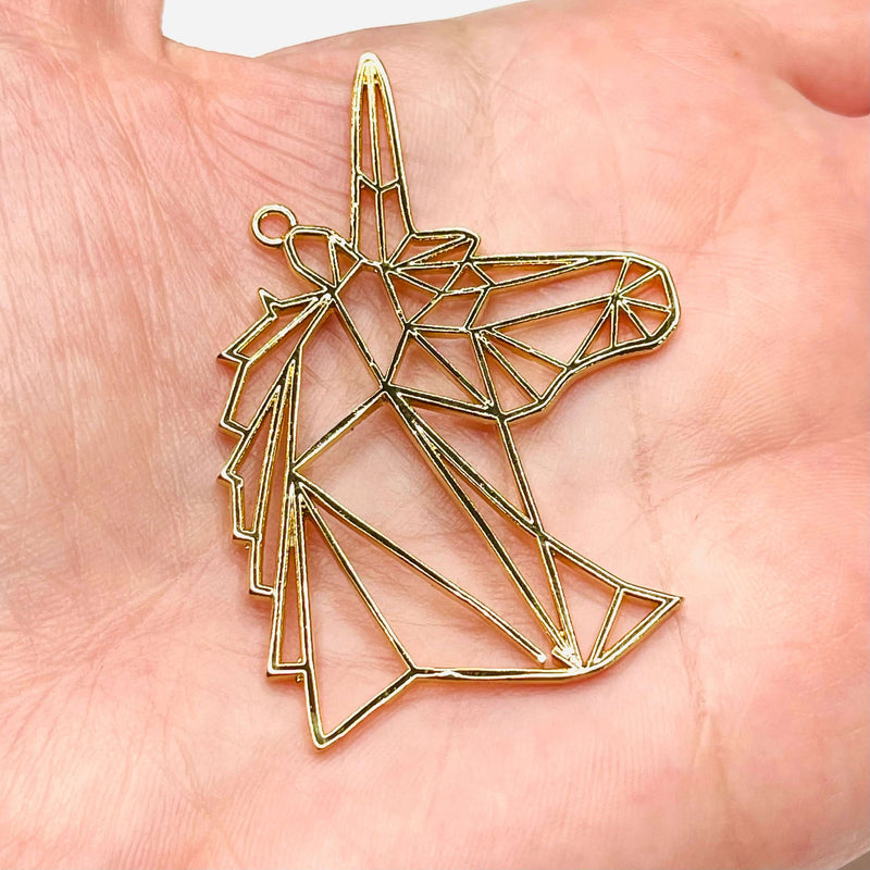 24Kt Shiny Gold Plated Brass Origami Unicorn Pendant, Unicorn Necklace Charms,