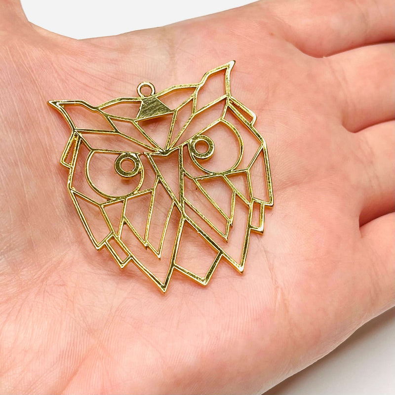 24Kt Shiny Gold Plated Brass Origami Owl Pendant, Owl Necklace