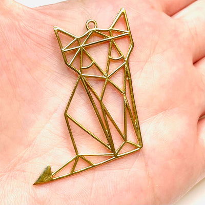 24Kt Shiny Gold Plated Brass Origami Cat Pendant, Cat Necklace Charms,