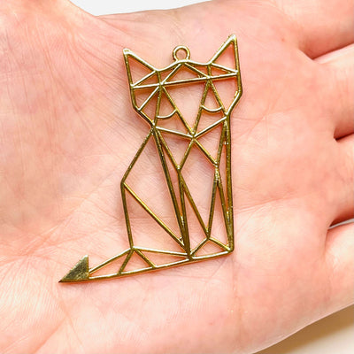 24Kt Shiny Gold Plated Brass Origami Cat Pendant, Cat Necklace Charms,