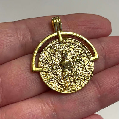 24Kt Shiny Gold Plated Brass Ancient Coin Medallion, Gold Coin Pendant