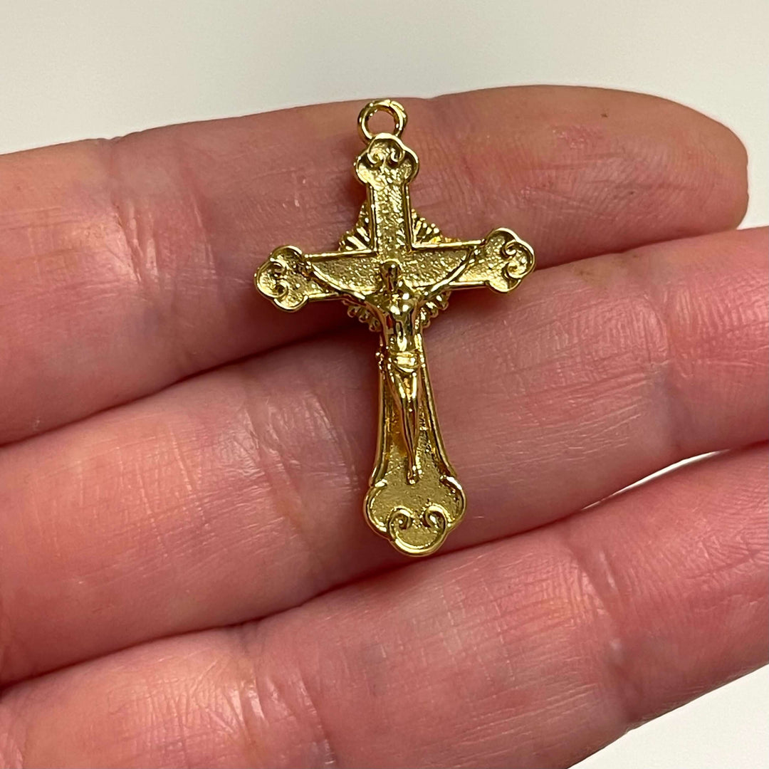 24Kt Shiny Gold Plated Brass Cross Pendant, Cross Necklace, Cross Charms, Catholic Pendant, Layered Necklace, Religious Charms,
