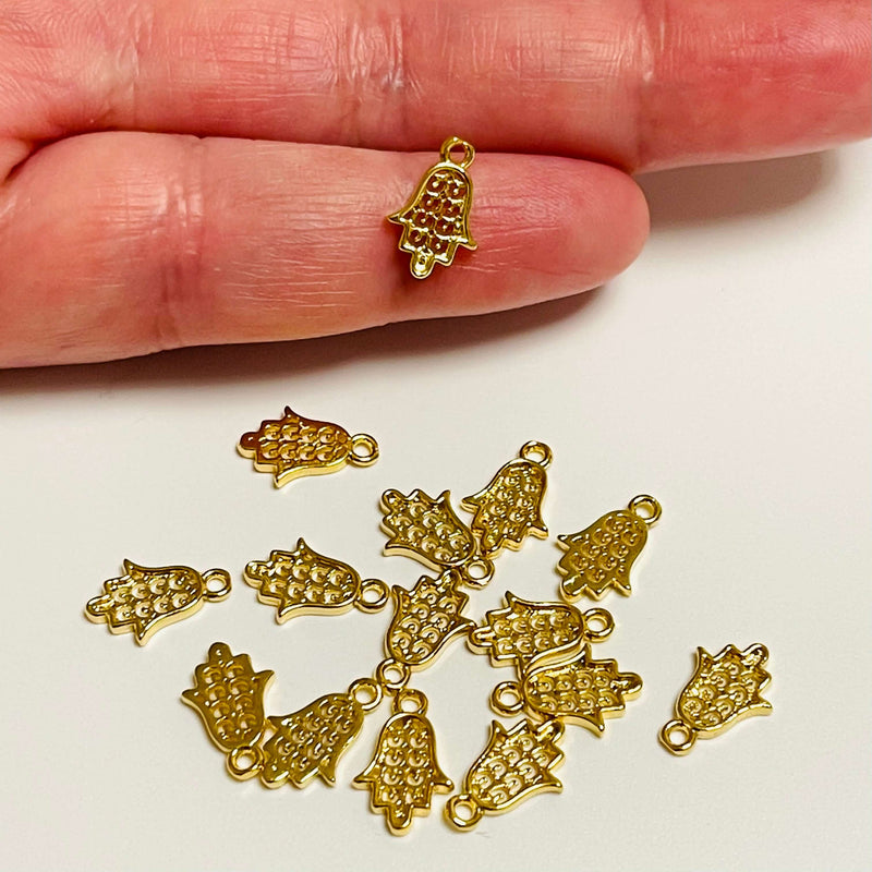 24Kt Shiny Gold Plated Brass Hamsa Charms, 5 Pcs in a pack