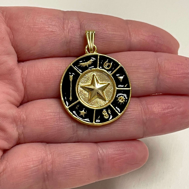 24Kt Shiny Gold Plated Brass Star and Lucky Medallion, Celestial Medallion