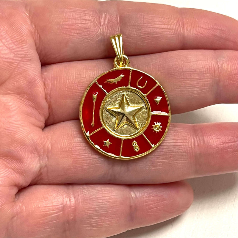 24Kt Shiny Gold Plated Brass Star and Lucky Medallion, Celestial Medallion