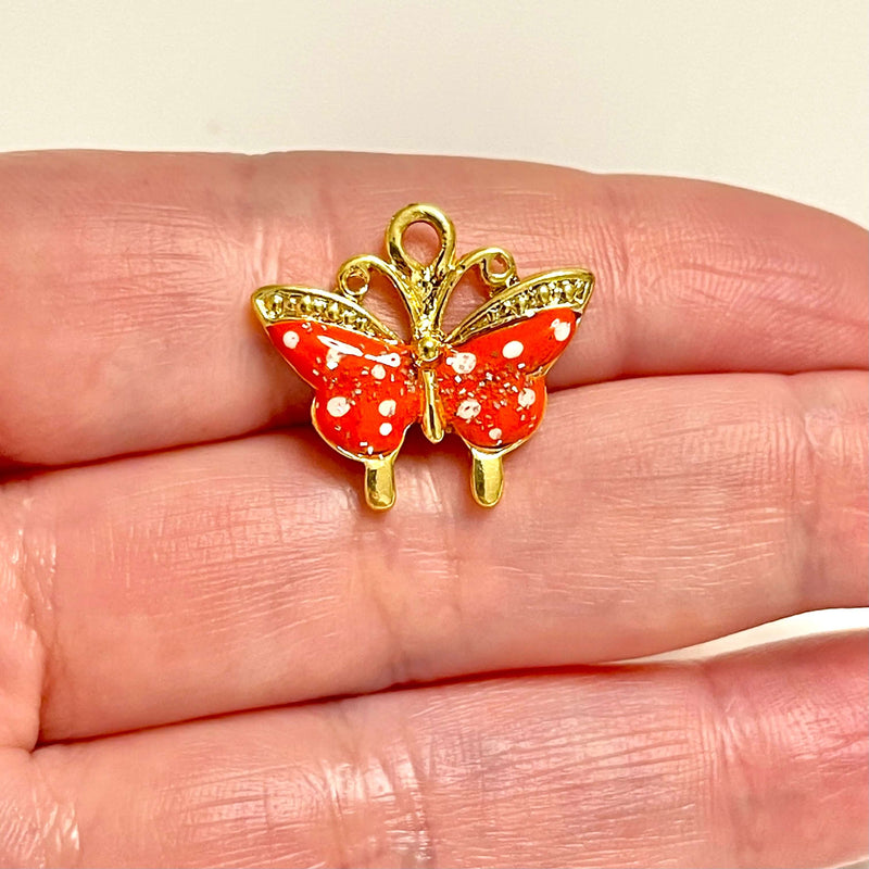 Breloque papillon en laiton émaillé plaqué or 24 carats